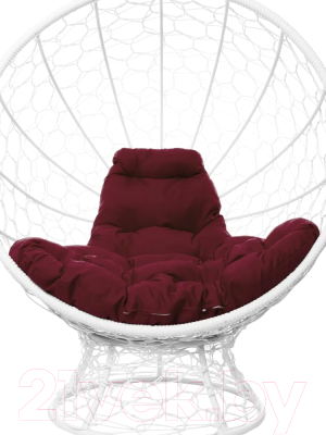 Кресло садовое M-Group Кокос на подставке / 11590102 (белый ротанг/бордовая подушка)