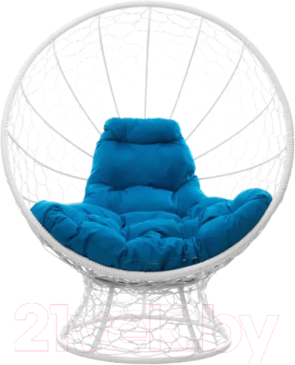 Кресло садовое M-Group Кокос на подставке / 11590103 (белый ротанг/голубая подушка)