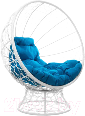 Кресло садовое M-Group Кокос на подставке / 11590103 (белый ротанг/голубая подушка)
