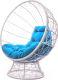 Кресло садовое M-Group Кокос на подставке / 11590103 (белый ротанг/голубая подушка) - 