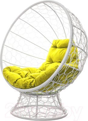 Кресло садовое M-Group Кокос на подставке / 11590111 (белый ротанг/желтая подушка)