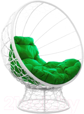 Кресло садовое M-Group Кокос на подставке / 11590104 (белый ротанг/зеленая подушка)