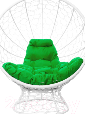 Кресло садовое M-Group Кокос на подставке / 11590104 (белый ротанг/зеленая подушка)