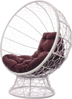 Кресло садовое M-Group Кокос на подставке / 11590105 (белый ротанг/коричневая подушка) - 