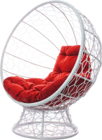 Кресло садовое M-Group Кокос на подставке / 11590106 (белый ротанг/красная подушка) - 