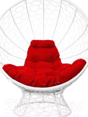 Кресло садовое M-Group Кокос на подставке / 11590106 (белый ротанг/красная подушка)