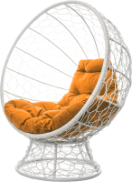 Кресло садовое M-Group Кокос на подставке / 11590107 (белый ротанг/оранжевая подушка) - 