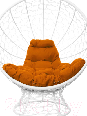 Кресло садовое M-Group Кокос на подставке / 11590107 (белый ротанг/оранжевая подушка)