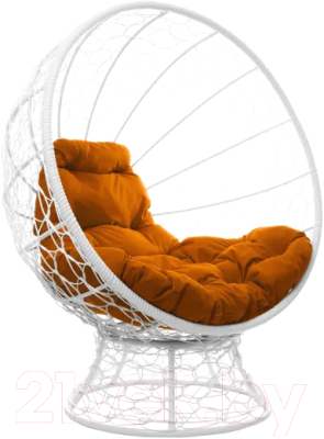 Кресло садовое M-Group Кокос на подставке / 11590107 (белый ротанг/оранжевая подушка)
