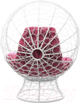Кресло садовое M-Group Кокос на подставке / 11590108 (белый ротанг/розовая подушка)