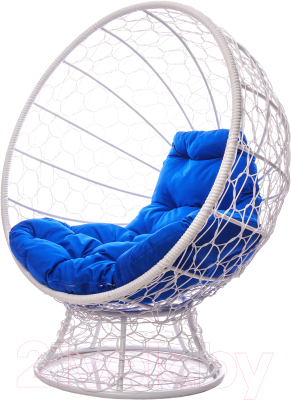 Кресло садовое M-Group Кокос на подставке / 11590110 (белый ротанг/синяя подушка)
