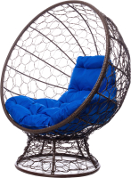 Кресло садовое M-Group Кокос на подставке / 11590210 (коричневый ротанг/синяя подушка) - 