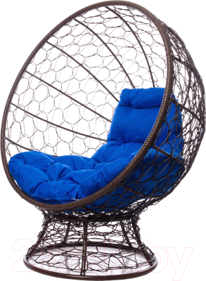 Кресло садовое M-Group Кокос на подставке / 11590210 (коричневый ротанг/синяя подушка)
