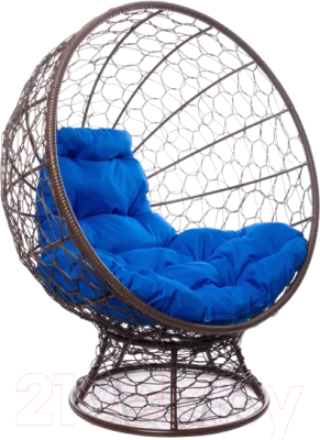 Кресло садовое M-Group Кокос на подставке / 11590210 (коричневый ротанг/синяя подушка)