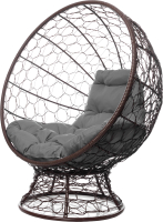Кресло садовое M-Group Кокос на подставке / 11590209 (коричневый ротанг/серая подушка) - 