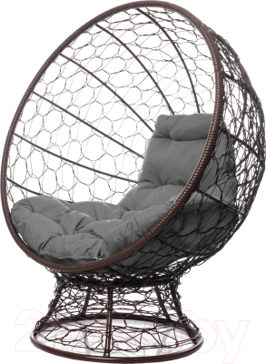 Кресло садовое M-Group Кокос на подставке / 11590209 (коричневый ротанг/серая подушка)