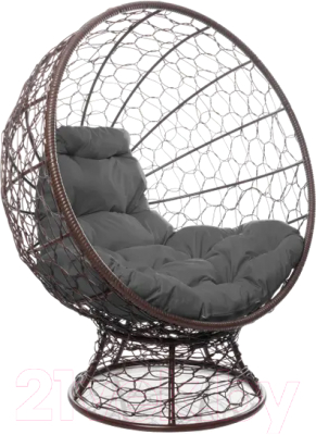 Кресло садовое M-Group Кокос на подставке / 11590209 (коричневый ротанг/серая подушка)