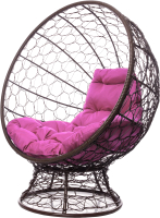 Кресло садовое M-Group Кокос на подставке / 11590208 (коричневый ротанг/розовая подушка) - 
