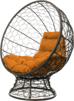Кресло садовое M-Group Кокос на подставке / 11590207 (коричневый ротанг/оранжевая подушка) - 