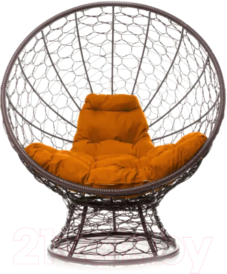 Кресло садовое M-Group Кокос на подставке / 11590207 (коричневый ротанг/оранжевая подушка)