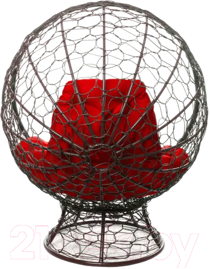 Кресло садовое M-Group Кокос на подставке / 11590206 (коричневый ротанг/красная подушка) — фото 3
