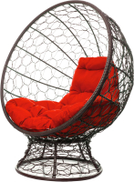 Кресло садовое M-Group Кокос на подставке / 11590206 (коричневый ротанг/красная подушка) - 
