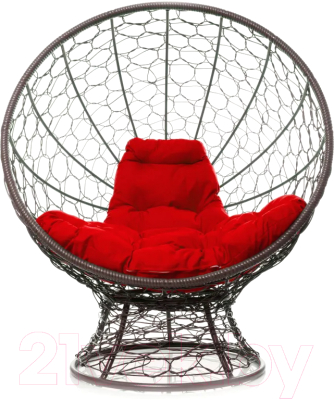 Кресло садовое M-Group Кокос на подставке / 11590206 (коричневый ротанг/красная подушка)