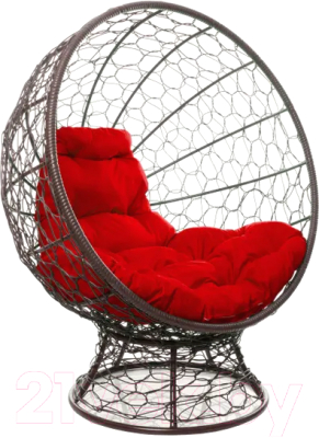 Кресло садовое M-Group Кокос на подставке / 11590206 (коричневый ротанг/красная подушка)