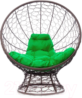 Кресло садовое M-Group Кокос на подставке / 11590204 (коричневый ротанг/зеленая подушка)