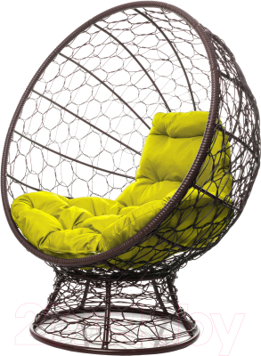 Кресло садовое M-Group Кокос на подставке / 11590211 (коричневый ротанг/желтая подушка)