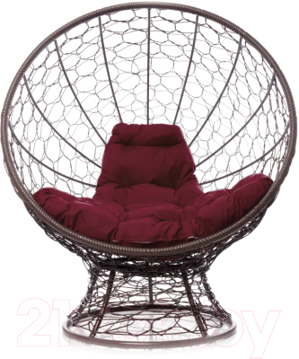 Кресло садовое M-Group Кокос на подставке / 11590202 (коричневый ротанг/бордовая подушка)