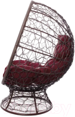Кресло садовое M-Group Кокос на подставке / 11590202 (коричневый ротанг/бордовая подушка)