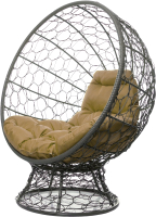 Кресло садовое M-Group Кокос на подставке / 11590301 (серый ротанг/бежевая подушка) - 