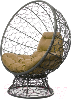 Кресло садовое M-Group Кокос на подставке / 11590301 (серый ротанг/бежевая подушка)