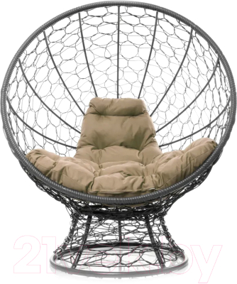 Кресло садовое M-Group Кокос на подставке / 11590301 (серый ротанг/бежевая подушка)