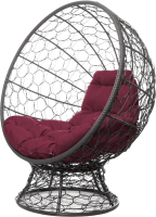 Кресло садовое M-Group Кокос на подставке / 11590302 (серый ротанг/бордовая подушка) - 