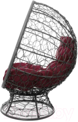 Кресло садовое M-Group Кокос на подставке / 11590302 (серый ротанг/бордовая подушка)