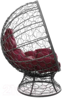 Кресло садовое M-Group Кокос на подставке / 11590302 (серый ротанг/бордовая подушка)