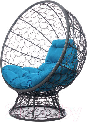 Кресло садовое M-Group Кокос на подставке / 11590303 (серый ротанг/голубая подушка)