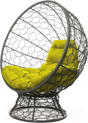 Кресло садовое M-Group Кокос на подставке / 11590311 (серый ротанг/желтая подушка)