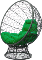 Кресло садовое M-Group Кокос на подставке / 11590304 (серый ротанг/зеленая подушка) - 
