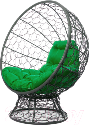 Кресло садовое M-Group Кокос на подставке / 11590304 (серый ротанг/зеленая подушка)