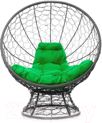 Кресло садовое M-Group Кокос на подставке / 11590304 (серый ротанг/зеленая подушка)