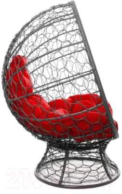 Кресло садовое M-Group Кокос на подставке / 11590306 (серый ротанг/красная подушка)
