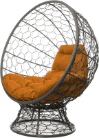 Кресло садовое M-Group Кокос на подставке / 11590307 (серый ротанг/оранжевая подушка) - 