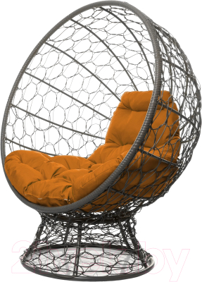 Кресло садовое M-Group Кокос на подставке / 11590307 (серый ротанг/оранжевая подушка)