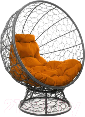 Кресло садовое M-Group Кокос на подставке / 11590307 (серый ротанг/оранжевая подушка)