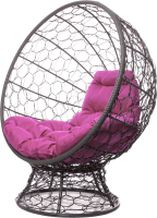 Кресло садовое M-Group Кокос на подставке / 11590308 (серый ротанг/розовая подушка) - 