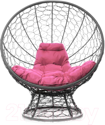 Кресло садовое M-Group Кокос на подставке / 11590308 (серый ротанг/розовая подушка)