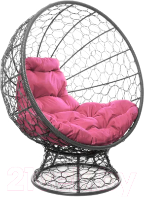 Кресло садовое M-Group Кокос на подставке / 11590308 (серый ротанг/розовая подушка)